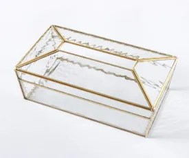 Aish Home Glass Tissue Box With Gold Rim Detail - A094