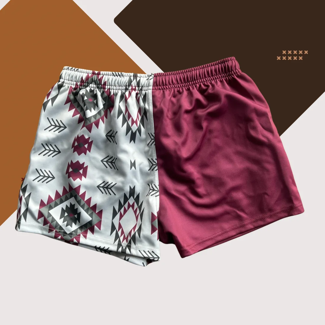 Aztec Maroon - Footy Shorts