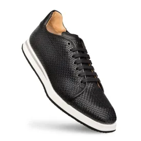 Mezlan Woven Calfskin Lace-Up Sneaker Black