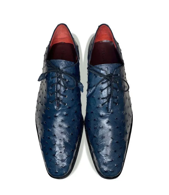 Pelle Exotics Ostrich Quill Lace-Up Oxford Blue